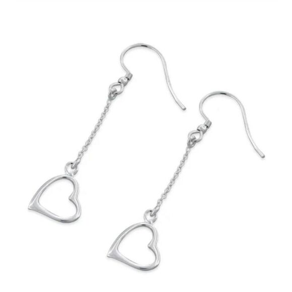 Sterling Silver Heart Charm Dangle Casual Earrings New - Picture 1 of 1